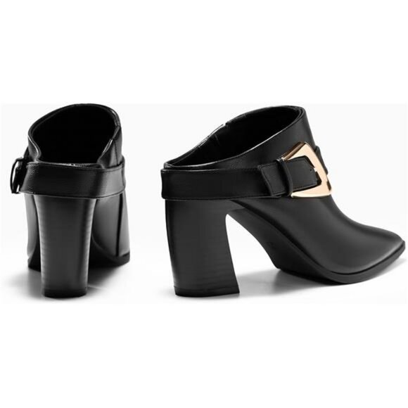Chunky Heel Pointed Toe Mules Booties Slip On Ankle Boots Dress Shoes Women - Picture 5 of 6